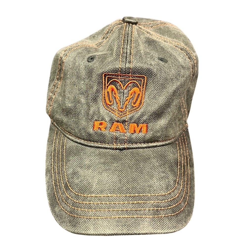 RAM Truck Baseball‎ Cap Olive Green Orange Embroidered Distressed Hat Adjustable